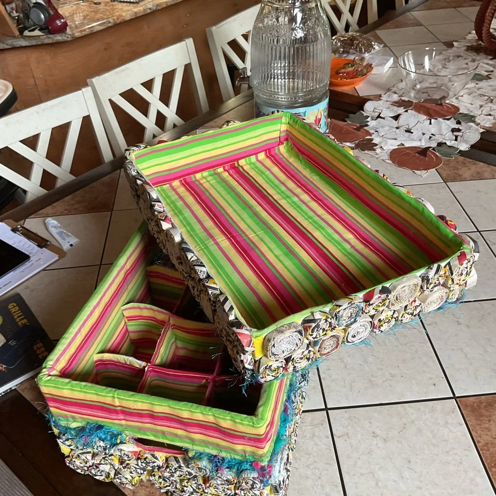 Colorful Striped Holiday Wreath Storage Box